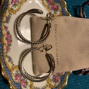 Authentic David Yurman Sterling Cross Over Hoop Earrings